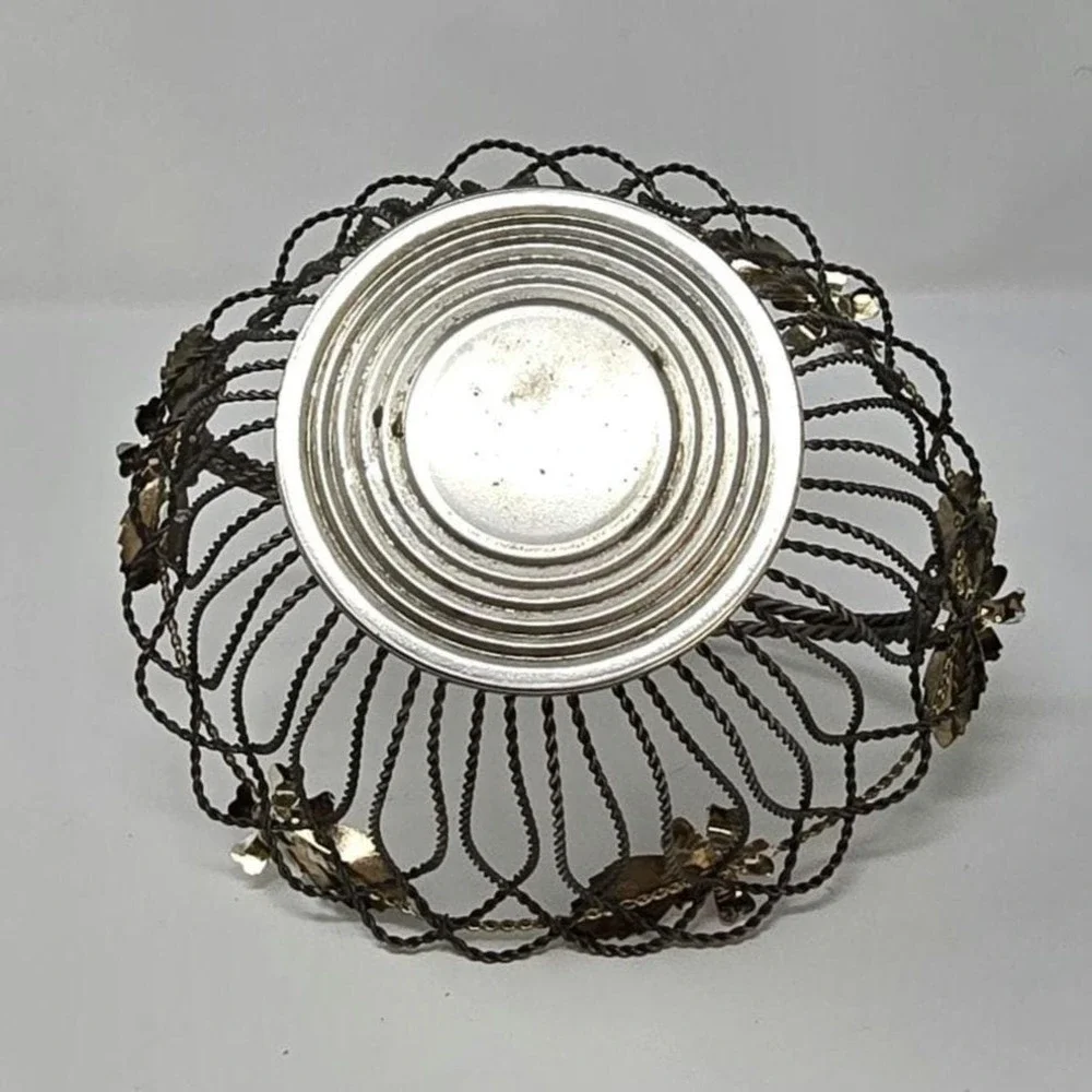 Vtg chrome metal wire fruit‎ bowl basket retro flower kitchen décor rustic